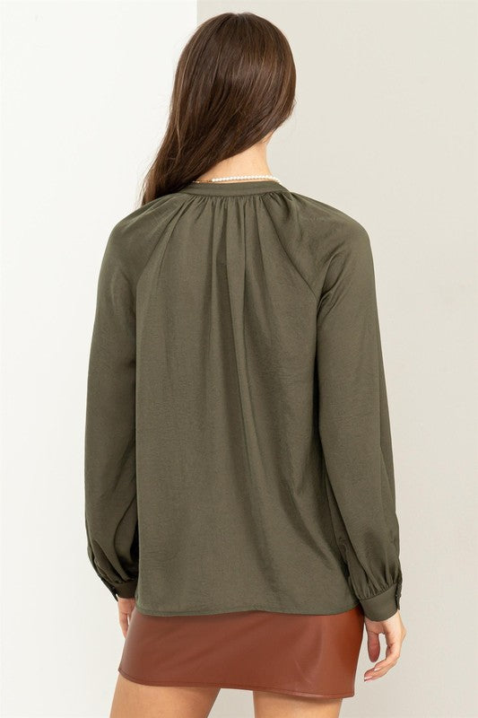 High Demand Ruffled Chic Blouse-Olive-AVAH