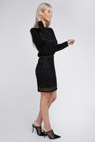 Midnight Sparkle Off-the-Shoulder Sequin Dress-Black-Avah