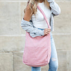 AVAH -corduroy tote bag with adjustable shoulder strap and exterior pockets in blush pink