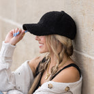 sherpa-texture baseball cap with adjustable fit in black