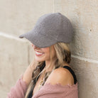 sherpa-texture baseball cap with adjustable fit in gray
