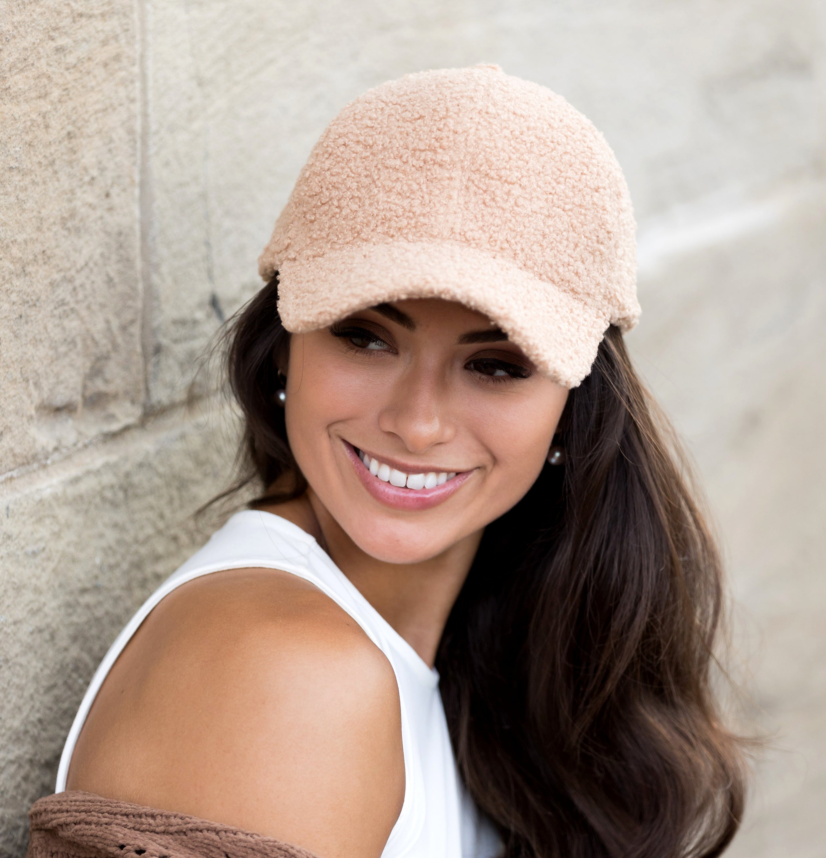 sherpa-texture baseball cap with adjustable fit in blush