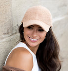 sherpa-texture baseball cap with adjustable fit in blush
