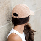 sherpa-texture baseball cap with adjustable fit in blush back view