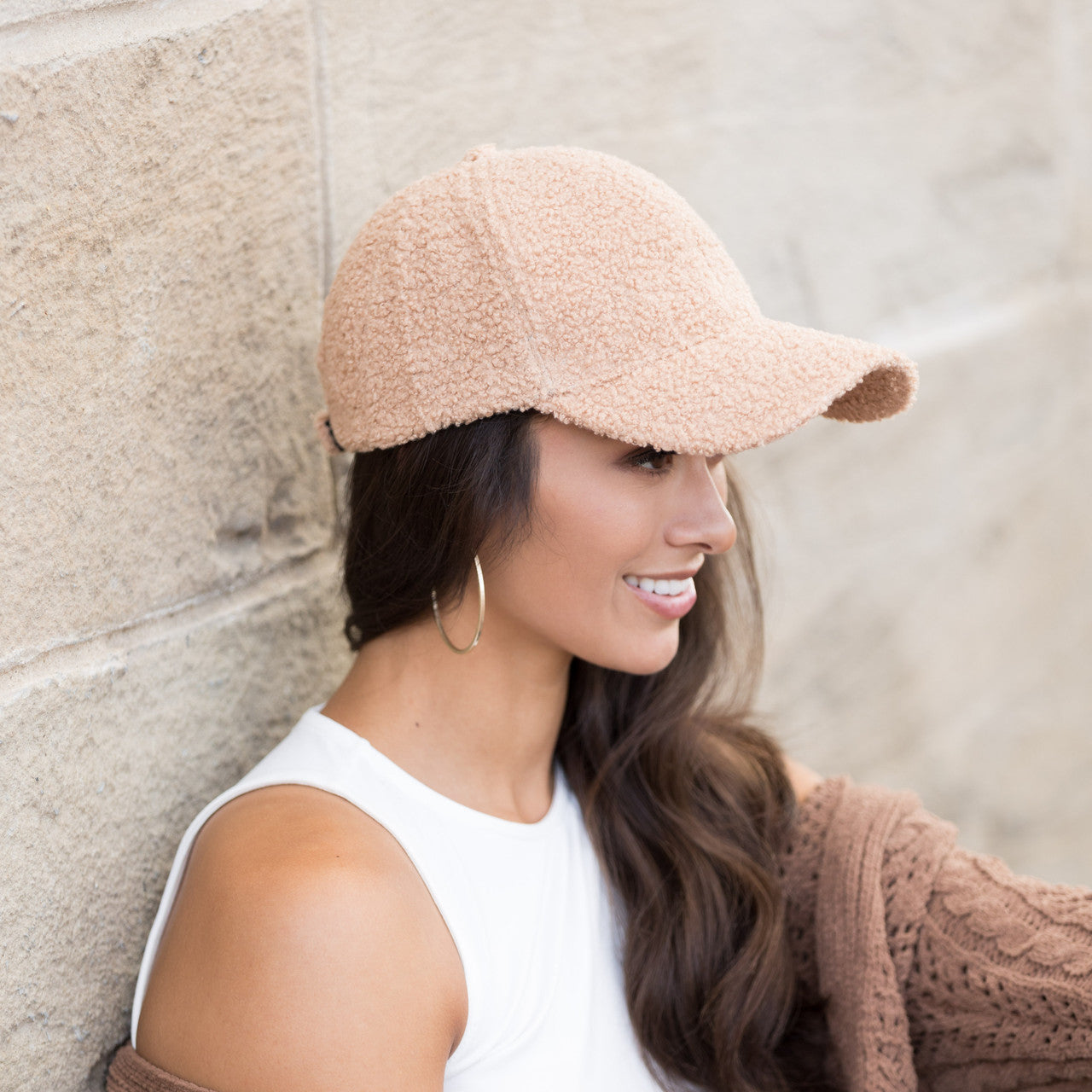 sherpa-texture baseball cap with adjustable fit in blush