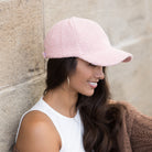 sherpa-texture baseball cap with adjustable fit in pink