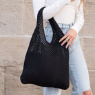 Soft-knit woven Hobo bag with open design in black