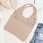 Soft-knit woven Hobo bag with open design in ash taupe