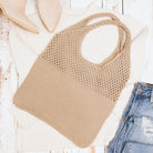 Soft-knit woven Hobo bag with open design in Taupe