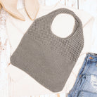 Soft-knit woven Hobo bag with open design in light gray