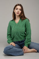 Limelight Moment Green Collared Pullover Sweater-Avah