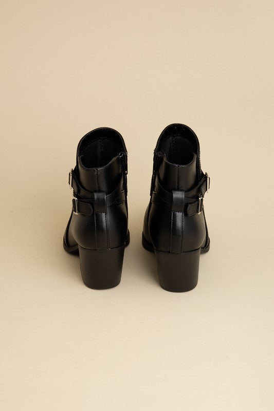 Ankle Boots With Buckle Detail - Black-Avah