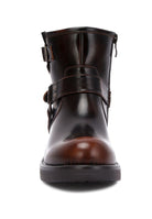Rugged Charm Faux Leather Buckle Boots-Brown-Avah