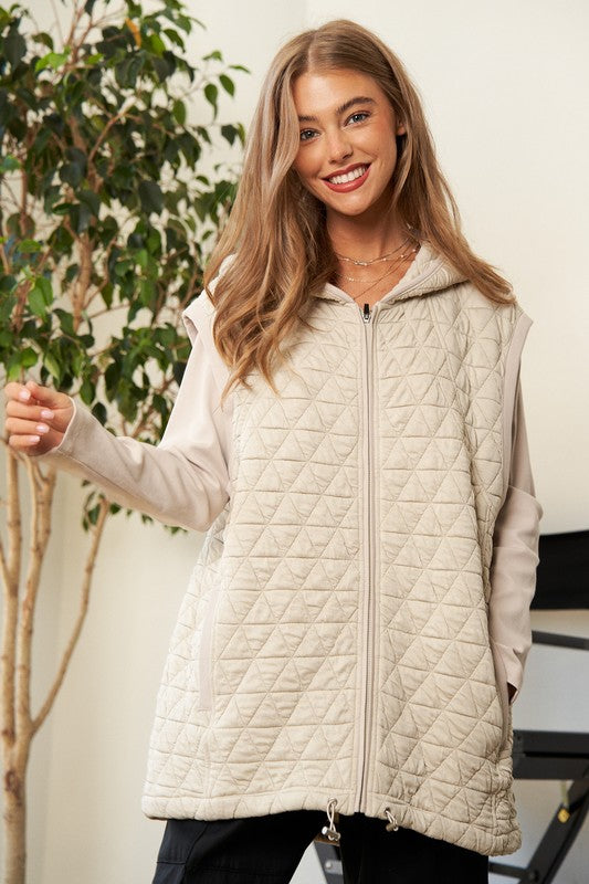 Urban Coziness Long Sleeve Hoodie Jacket-Beige-Avah