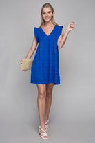 AVAH-Blue Breeze V-Neck Ruffle Sleeve Dress