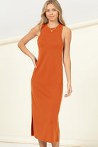 Hazy Daydreams Sleeveless Tank Midi Dress-Yam Orange-Avah