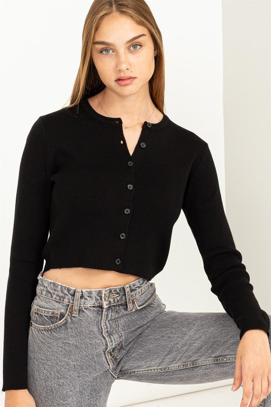 Simple Pleasures Long Sleeve Cardigan Sweater - Black-Avah