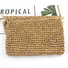 khaki woven straw crossbody with fringe flap detail, back view-AVAH