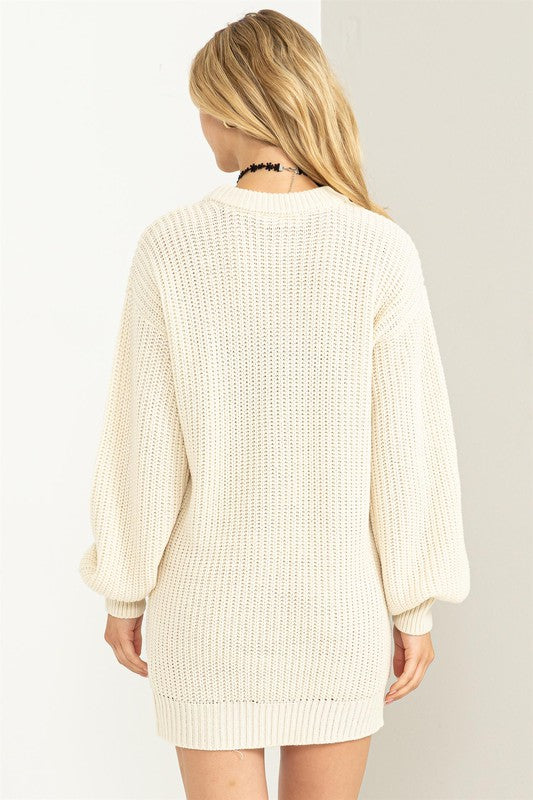 Cable-Knit Ribbed Sweater Dress-Cream-Avah