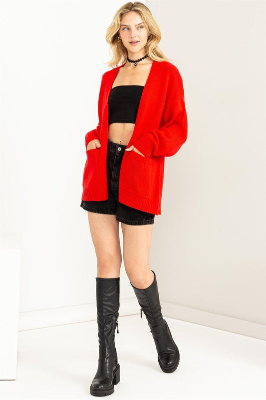 All The Right Reasons Open Front Cardigan Sweater-Red-Avah