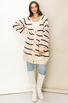 Suzanne Oversized Striped Cardigan Sweater - Cream-Avah