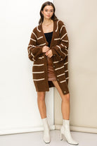 Suzanne Oversized Striped Cardigan Sweater - Brown-Avah