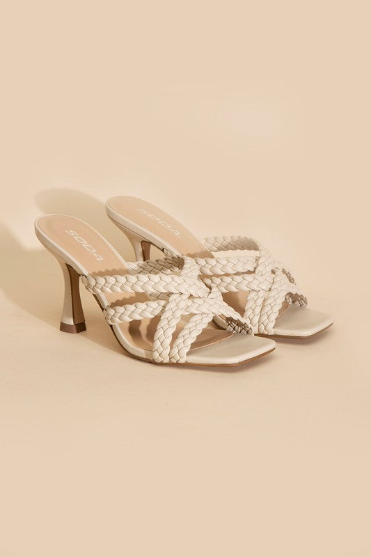 Kelly Ann Double Cross Braided Heels - Bone-Avah