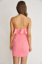 Chic Elegance Ruffled Sweetheart Neck Strapless Pink Mini Dress-Avah Couture