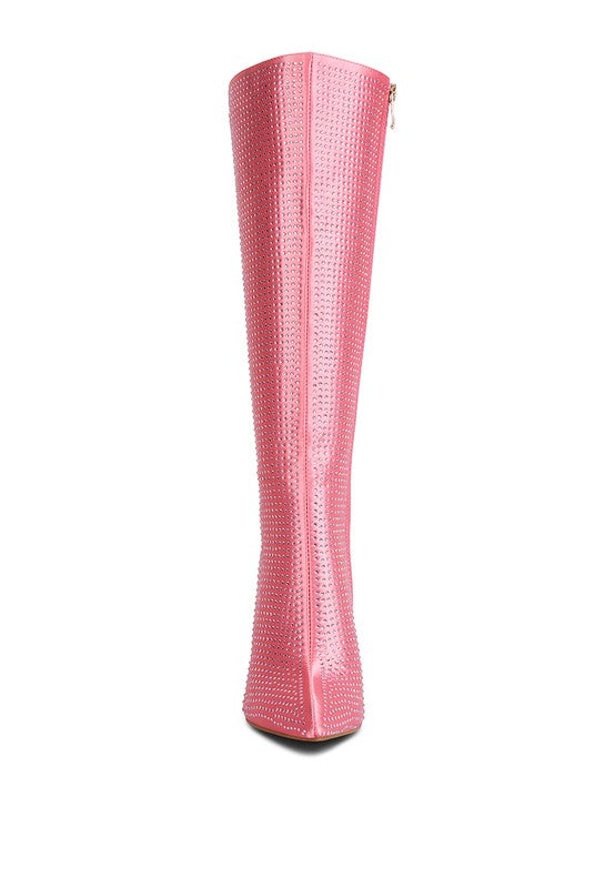 Pipette Diamante Set High Heeled Calf Boot -Pink-Avah