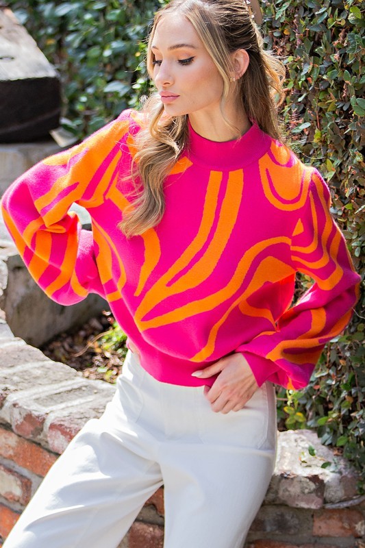 Cozy Up Long Sleeve Mock Neck Sweater - Hot Pink-Avah