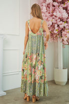 Halle Open Back Floral Maxi Dress-Sage Green-Avah Couture