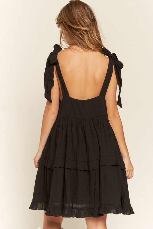 Sundrenched Flair Ruffle Dress-Black-Avah