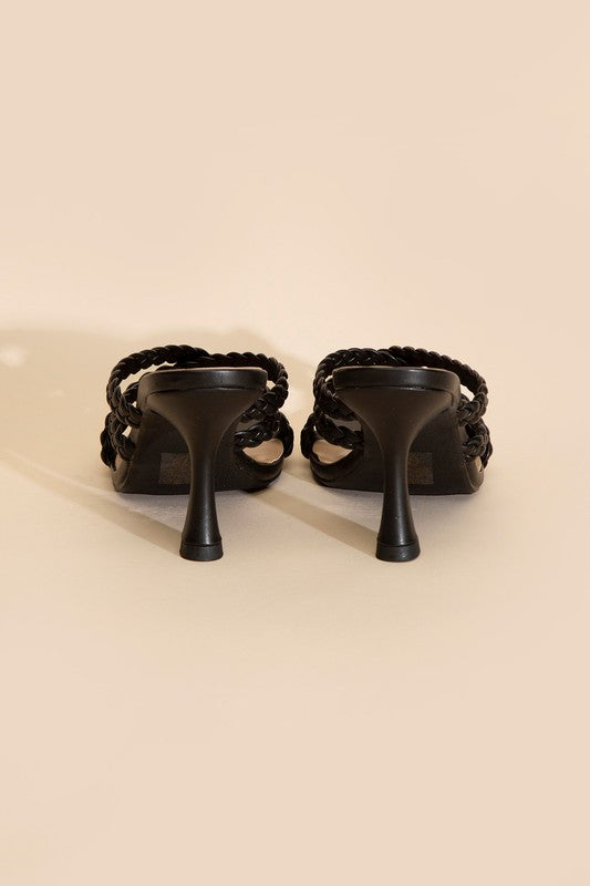 Kelly Ann Double Cross Braided Heels - Black-Avah