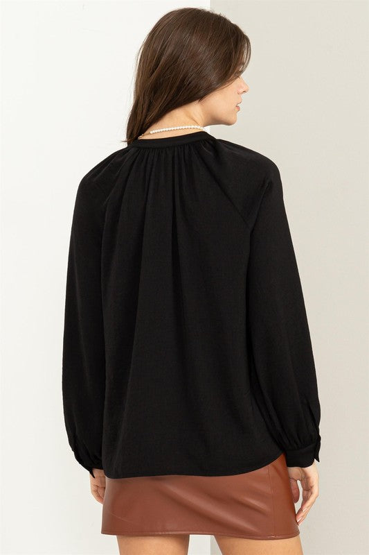High Demand Ruffled Chic Blouse-Black-AVAH