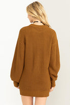 Cable-Knit Ribbed Sweater Dress-Brown-Avah