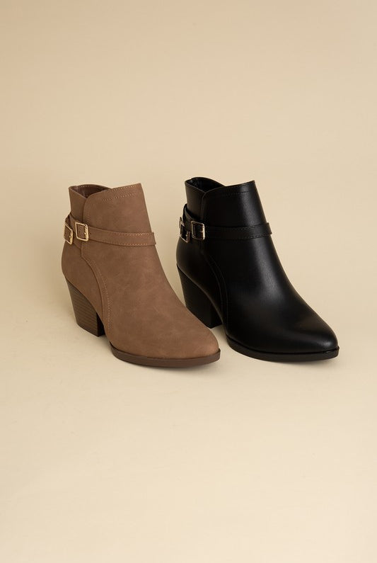 Ankle Boots With Buckle Detail - Tan-Avah