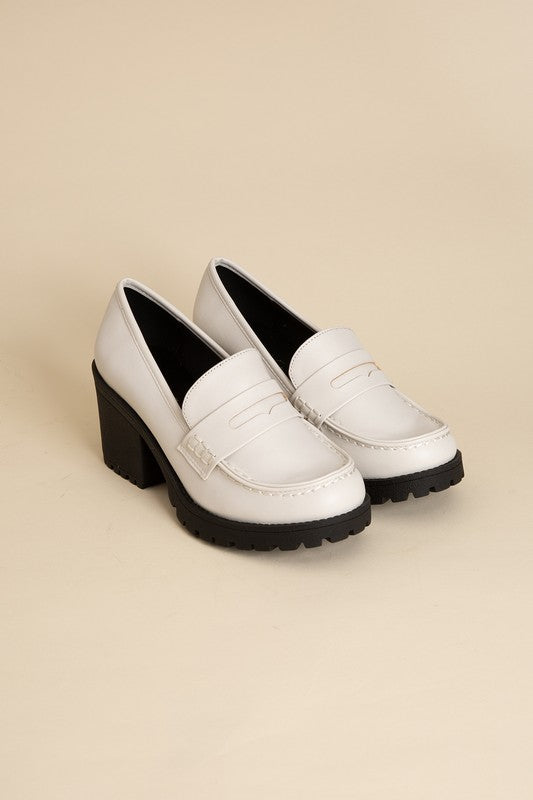 Elevate Me Chic Block-Heeled Loafers - Off White-Avah