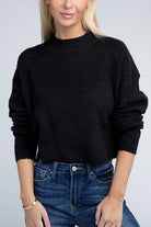 Sophisticated Warmth Mock Neck Pullover Sweater-Black-Avah