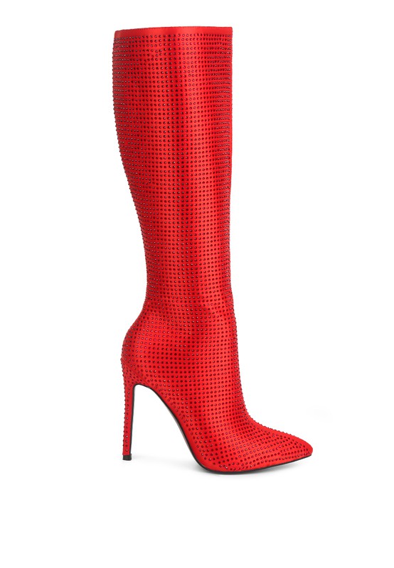 Pipette Diamante Set High Heeled Calf Boot -Cherry Red-Avah