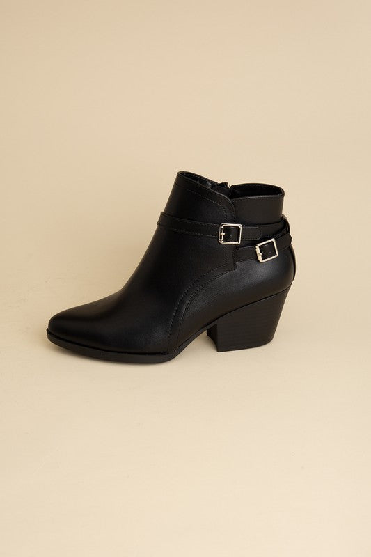 Ankle Boots With Buckle Detail - Black-Avah
