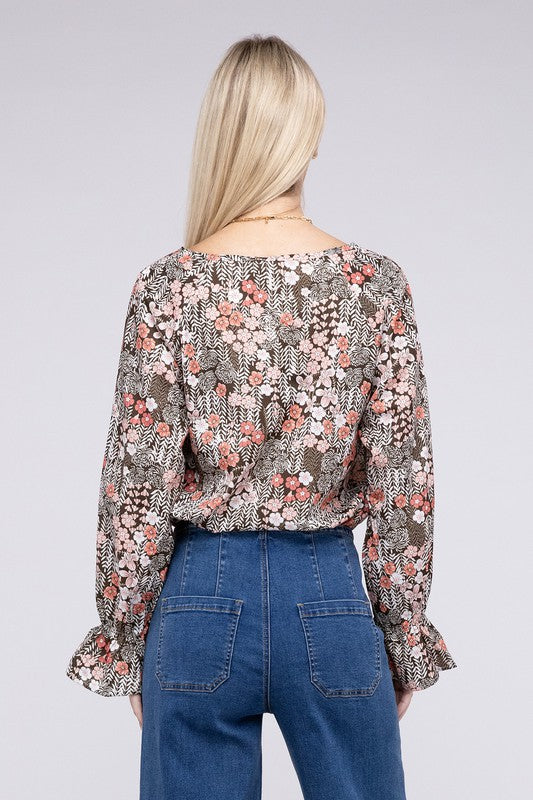 Blossom Whisper Long Sleeve Floral Blouse-Peach-Avah