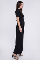 AVAH-La Bella Vita Black Puff Sleeve Wide Leg Jumpsuit