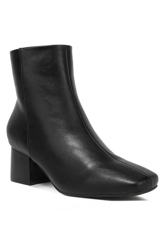 Duval Leather Square Toe Ankle Boots-Black-Avah