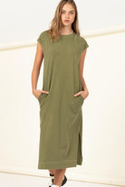 Effortless Comfort Sleeveless Midi Dress - Olive -Avah