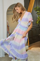 Paint The Town V-Neck Short Sleeve Maxi Dress-Lilac Multi-Avah Couture