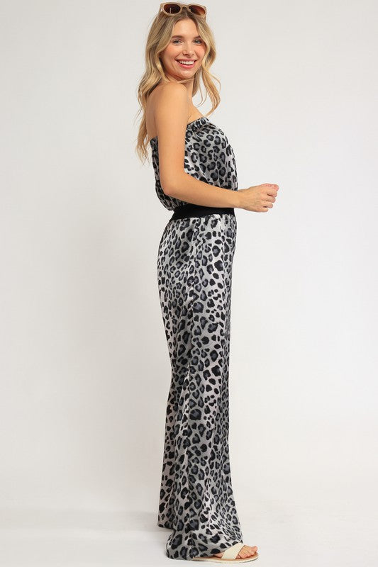 AVAH-Wild At Heart Cheetah Strapless Wide Leg Jumpsuit-Black