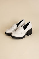 Elevate Me Chic Block-Heeled Loafers - Off White-Avah