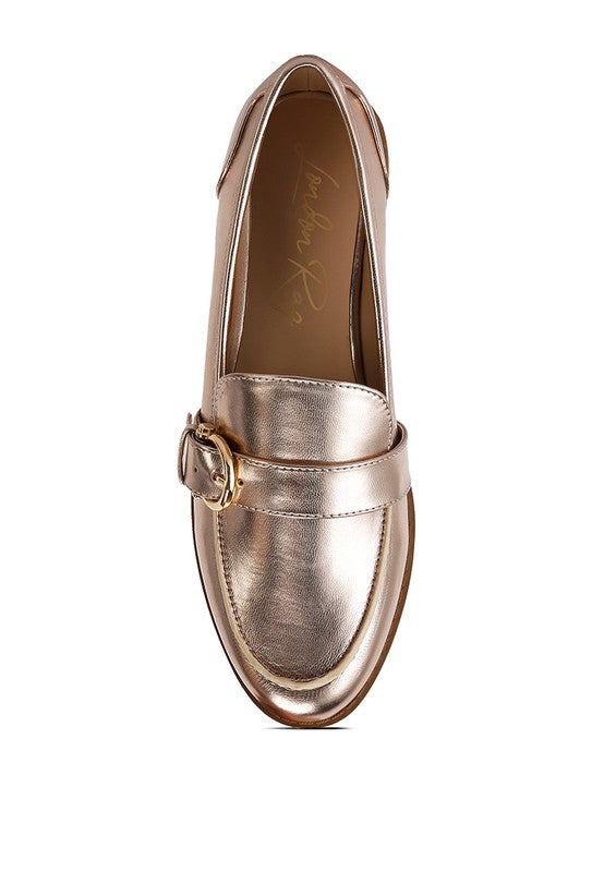 MetroPolish Metallic Faux Leather Loafers - Rose Gold- Avah