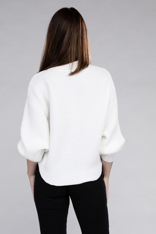 Polished Sophistication Dolman Sleeve Turtleneck Sweater-Off White-Avah
