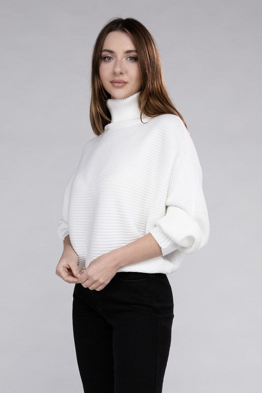 Polished Sophistication Dolman Sleeve Turtleneck Sweater-Off White-Avah